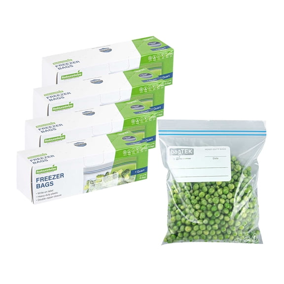 Bag Tek Pint Size Clear Plastic Slider Freezer Bag - Expandable Bottom, Write-On Label, BPA-Free - 6 1/2" x 1 1/4" x 6" - 1000 count box