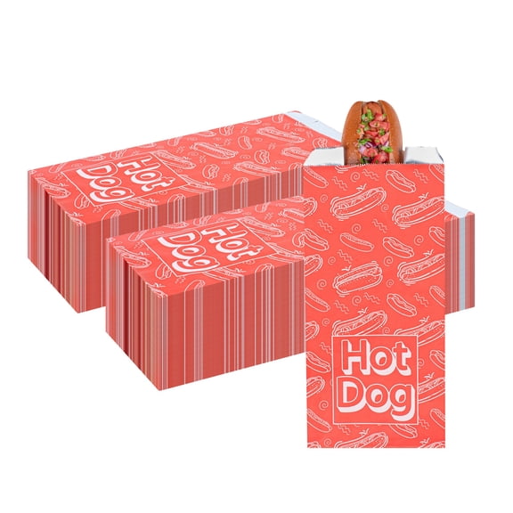 Bag Tek Red Paper Printed Hot Dog Foil Bag - Pint Size - 4 1/2" x 2" x 11 1/2" - 100 count box