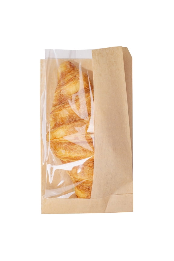 Bag Tek Kraft Paper Small Bread Bag - with Side Window - 4 3/4" x 2 3/4" x 8 1/2" - 100 count box