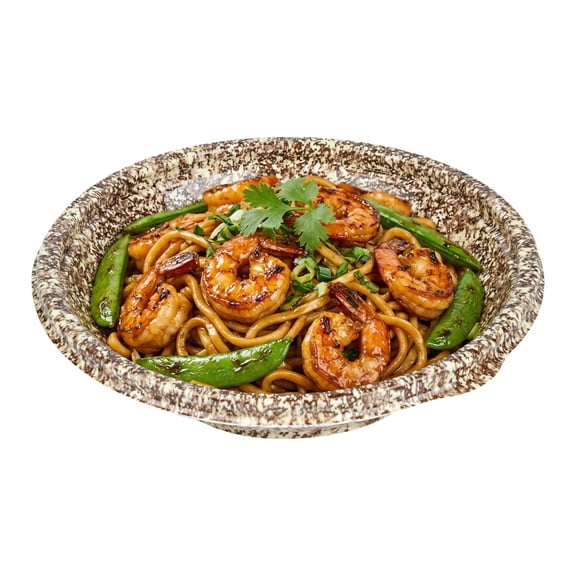 Bento Tek 14 oz Round Black and Gold Plastic Asian Style Bowl - 7" x 7" x 1 1/2" - 100 count box