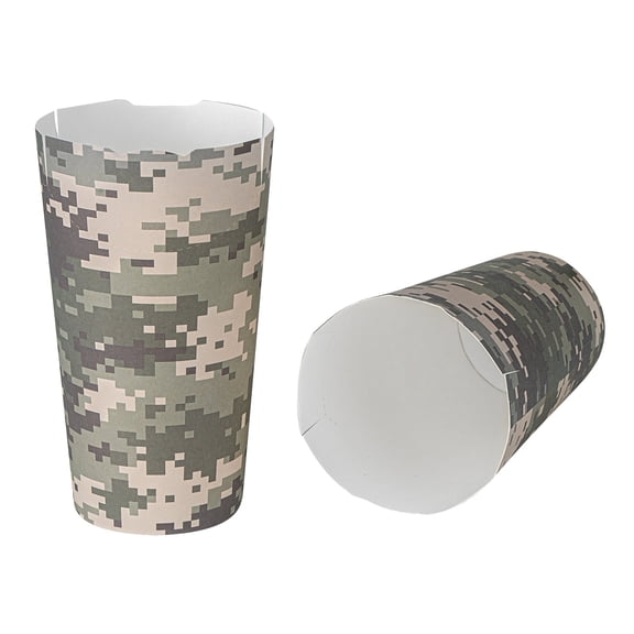 Restaurantware-Bio Tek 16 Ounce French Fry Cups, 100 Disposable French Fry Holders - With Fold-Down Cover, Tab Lock Closure, Plaid Paper Cups, For Onion Rings, Chips, or Popcorn, Stackable