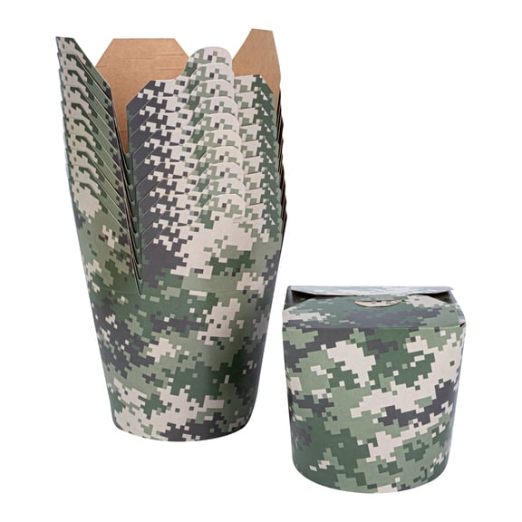 Bio Tek 16 oz Round Camouflage Paper Noodle Take Out Container - 3 1/4" x 3" x 4" -50 count box