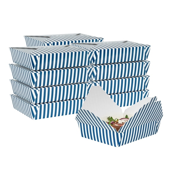 Bio Tek 30 oz Rectangle Blue and White Stripe Paper #1 Bio Box Take Out Container - 5" x 4" x 2 1/2" - 200 count box