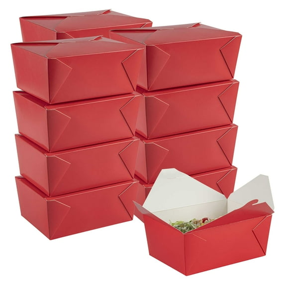Restaurantware-Bio Tek 5.1 x 4.1 x 2.6 Inch Food Containers, 50 Durable Food Boxes - Disposable, Striped, Blue And White Paper 30 Ounce Takeout Boxes, Rectangle, For Take Out And Delivery