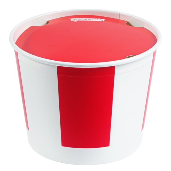 Restaurantware-Bio Tek 85 Ounce Chicken Buckets With Lids, 100 Greaseproof Paper Chicken Buckets - Vented Lids, Freezable, Red And White Paper Disposable Chicken Buckets, For Restaurants And Cafes