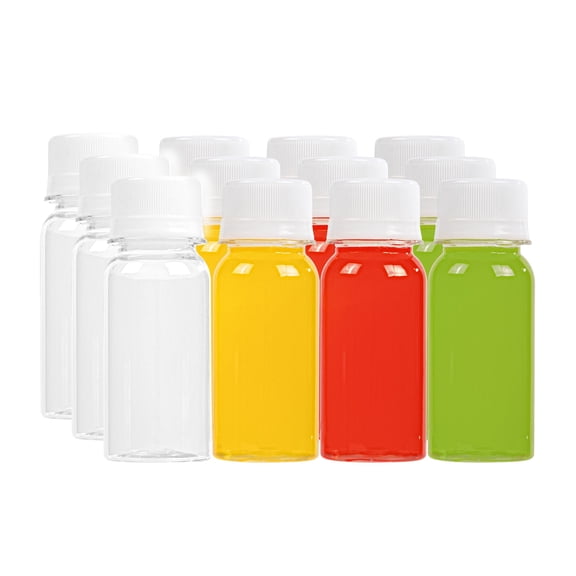 Bottle Tek 2 oz Clear Plastic Energy Shot Bottle - with Safety Cap, Straight Sided - 1 1/4" x 1 1/4" x 3 3/4" - 100 count box