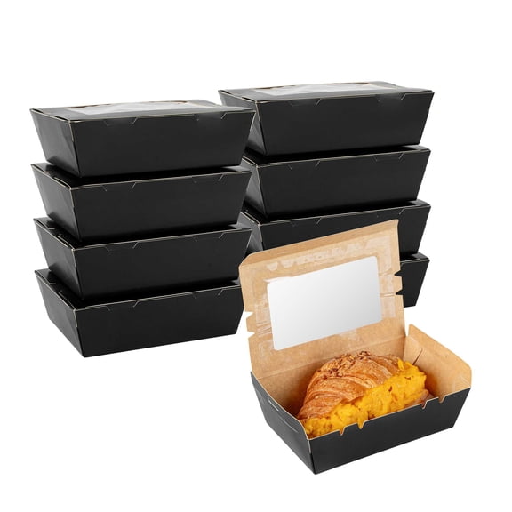 Cafe Vision 21 oz Kraft Paper Small Take Out Container - Hinge Lock - 6 1/4'' x 4'' x 1 3/4'' - 50 count box