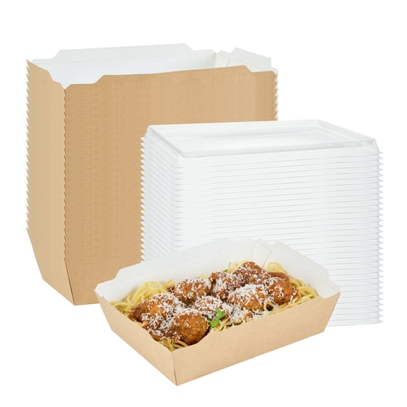 Restaurantware-Cafe Vision 34 Ounce Take Out Food Containers, 50 Click Lock Disposable Lunch Boxes - Clear Lids Sold Separately, Hot And Cold Dishes, Kraft Paper To Go Food Containers