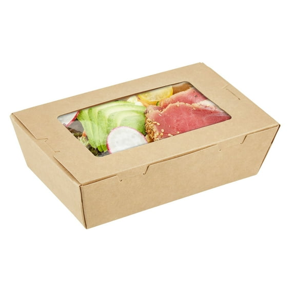 Cafe Vision 42 oz Midnight Blue Paper Medium Take Out Container - Hinge Lock - 8" x 5 1/2" x 2" - 200 count box