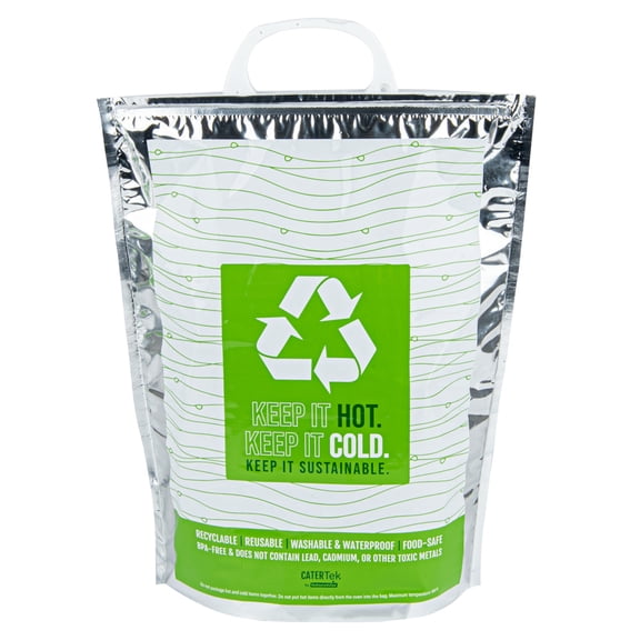 Cater Tek Green and Silver Plastic Thermal Bag - Insulated - 11 3/4" x 6" x 15" - 10 count box