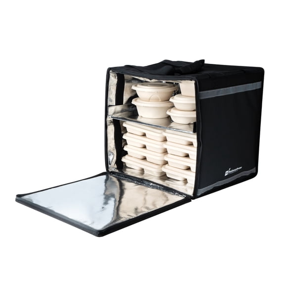 Restaurantware-Cater Tek 14.9 x 13.1 x 9.4 Inch Food Delivery Bags, 10 Insulated Food Carriers - Leakproof, Reusable, Black Non Woven Fabric Catering Bags, For Hot Or Cold Meals