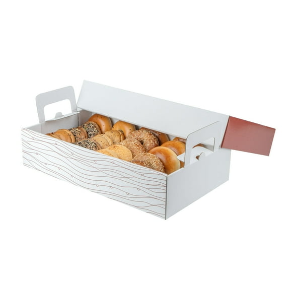 Restaurantware-Cater Tek 19.68 x 11.85 x 4.25 Inch Catering Trays, 10 Greaseproof Catering Food Containers - Cover Included, Cut-Out Handles, White And Brown Paper Disposable Charcuterie Boards