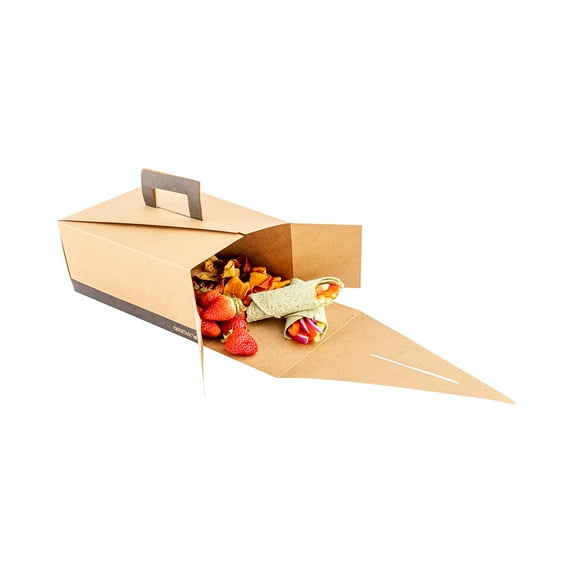 Cater Tek Rectangle Newsprint Paper Take Out Container - with Handle - 9" x 7" x 3" - 100 count box