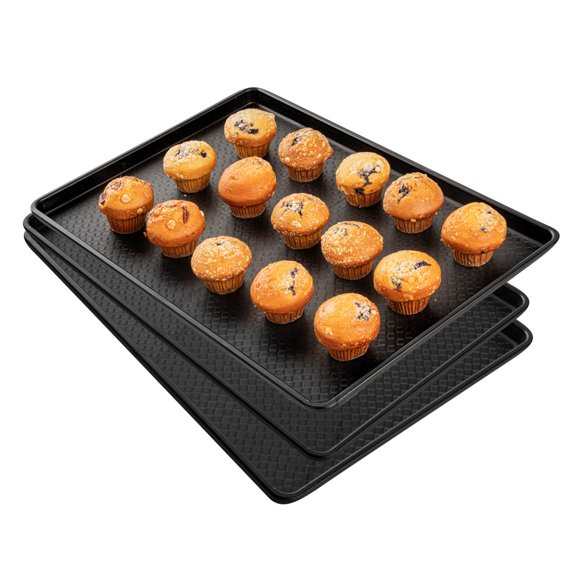 Restaurantware-Chef 101 26 x 18 Inch Rectangular Serving Trays, 10 Durable Market Trays - For Hot Or Cold Food, Open-Top Design, Black Plastic Display Tray, Raised Edges, For Pastries Or Appetizers