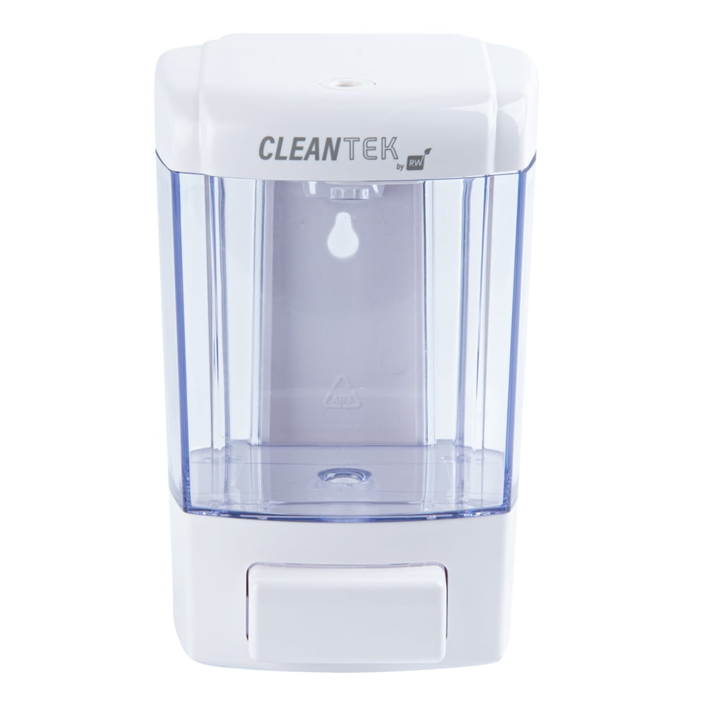 Restaurantware-Clean Tek Professional 23.7 Ounce Manual Soap Dispenser, 1 Wall-Mountable Soap Dispenser - With Security Key, White Plastic Refillable Soap Dispenser, Push Mechanism, Transparent Tank