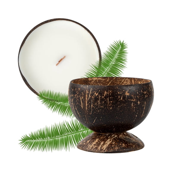 Restaurantware-Coco Casa 3.9 x 2.8 Inch Coconut Shell Candle, 1 Hand Poured Coconut Bowl Candle - Cinnamon Fragrance, Double Wax Blend, Soy Wax Scented, Wooden Wick