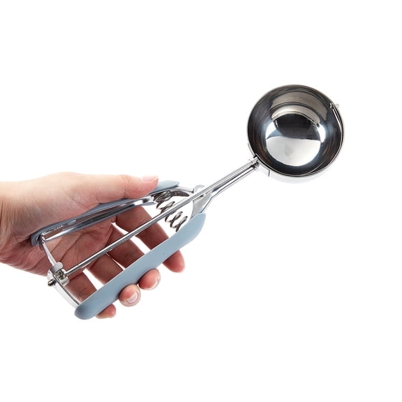 Restaurantware-Comfy Grip 4 Ounce Ice Cream Scooper, 1 Spring-Loaded Melon Ball Scoop - #8, Built-In Blade, Gray Stainless Steel Cookie Baller, Dishwasher-Safe, Heavy-Duty