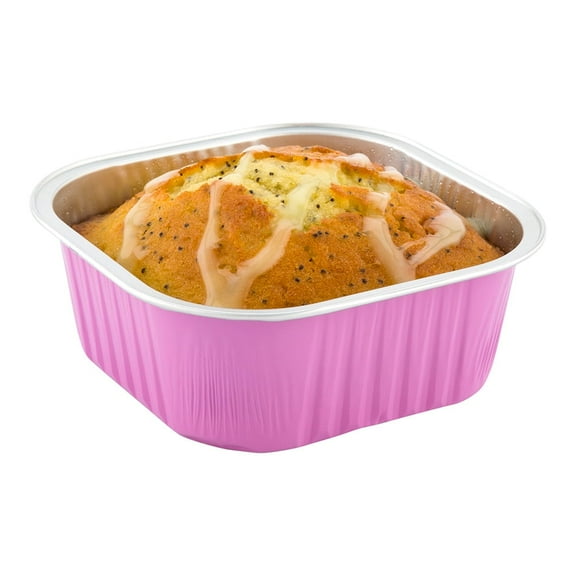 Foil Lux 10 oz Square Pink Aluminum Baking Cup - 4 1/4" x 4 1/4" x 1 1/2" - 100 count box