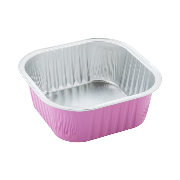 Foil Lux 10 oz Square Pink Aluminum Baking Cup - 4 1/4" x 4 1/4" x 1 1/2" - 100 count box