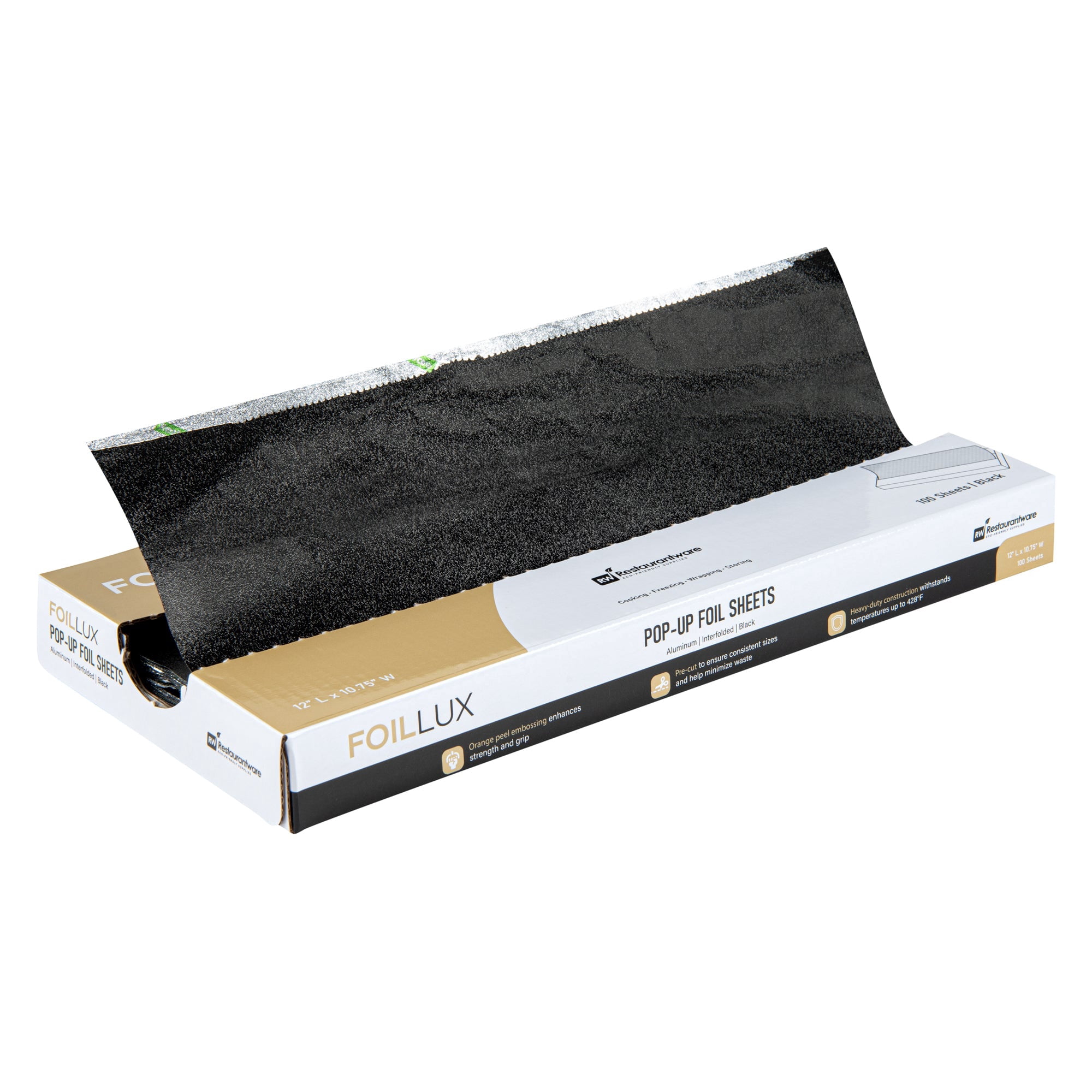 Foil Lux Foodservice Black Aluminum Foil Pop-Up Sheet - Interfolded, Embossed - 10 3/4" x 9" - 2000 count box