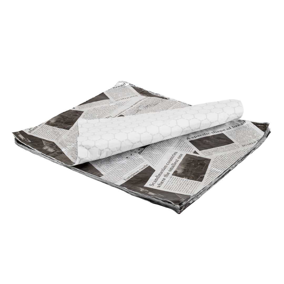 Restaurantware-Foil Lux 14 x 16 Inch Sandwich Wraps, 500 Insulated Food Basket Liners - Disposable, Pre Cut, Newsprint Aluminum Deli Wraps, For Appetizers, Meals, Or Sandwiches,
