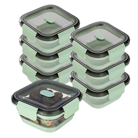 Fresh Hero 31 oz Green Silicone Airtight Food Storage Container - with Vented Lid, Collapsible - 7" x 7" x 3" - 20 count box