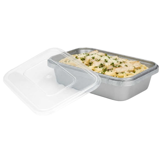Restaurantware-Futura 62 Ounce Meal Prep Containers With Lids, 100 Tamper-Evident To Go Containers - Microwavable, Disposable, Silver Plastic Food Containers With Lids, For Take Out or Lunches