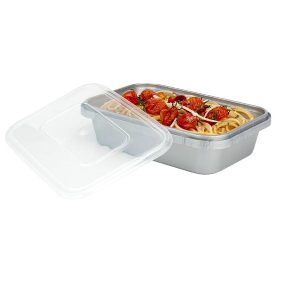 Futura 63 oz Silver Plastic Tamper-Evident 5-Compartment Container - with Clear Lid, Microwavable - 10 1/2" x 7 3/4" x 2" - 100 count box