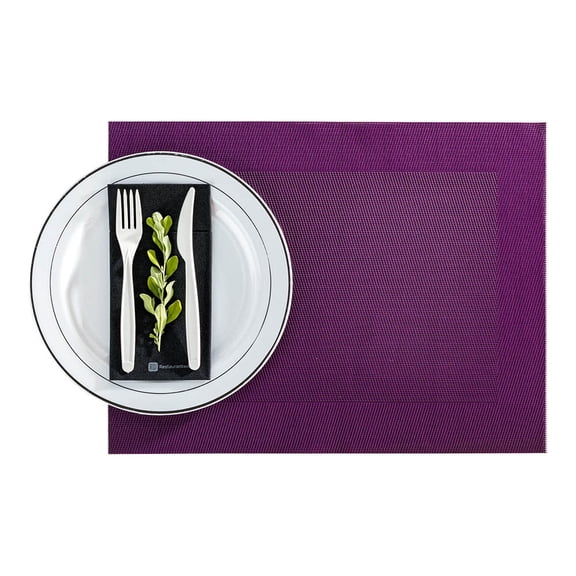 Restaurantware-Geneva 16 Inch x 12 Inch Vinyl Table Mats, 6 Heat Resistant Dinner Placemats - Stain Resistant, Washable, Violet Vinyl Kitchen Table Mats, Woven, For Parties and Dining Tables