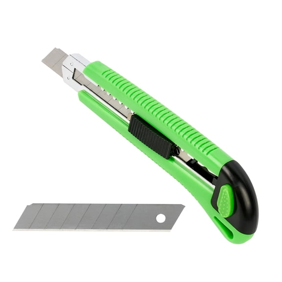 Restaurantware-Handy Tek 5.3 Inch Snap Off Blade Knives, 12 Retractable Box Cutters - Includes 12 Sharp Blades, 18mm Wide, Green Plastic Utility Knives, No-Slip Handle, Built-In Lock