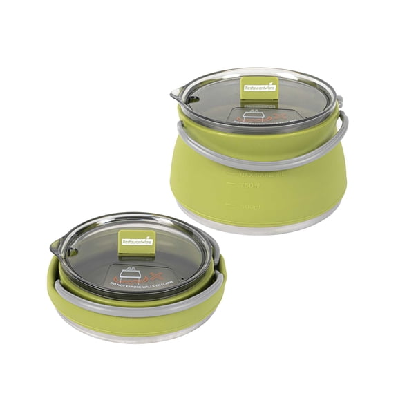 Hi Tek 1L Green Silicone Collapsible Kettle - with Lid - 6" x 6" x 4 1/4" - 1 count box