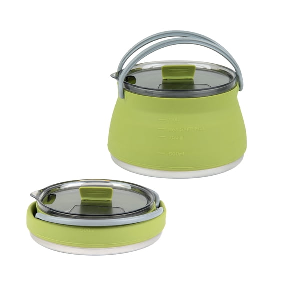 Hi Tek 1L Green Silicone Collapsible Kettle - with Lid - 6" x 6" x 4 1/4" - 1 count box