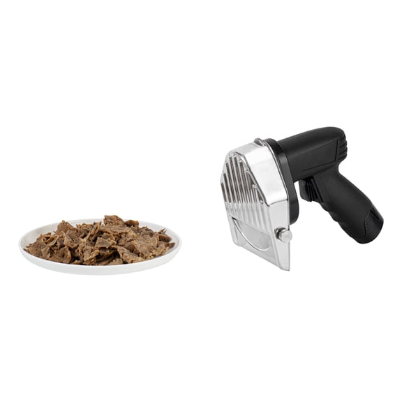 Restaurantware-Hi Tek 9.1 x 7.1 x 10.4 Inch Shawarma Cutter, 1 Electric Gyro Slicer - Adjustable Thickness of 0-8 MM, 8W, Stainless Steel Gyro Cutter For Shawarma, 2 Blades Included,