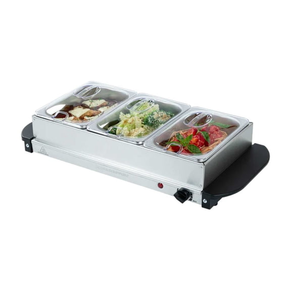 Restaurantware-Kitchen Tek Electric Food Warmer, 1 Buffet Server With Temperature Control - Includes 2 x 1 Quart Buffet Pans And 2 x 2.5 Quart Pans, Portable, Stainless Steel Chafing Dish Set