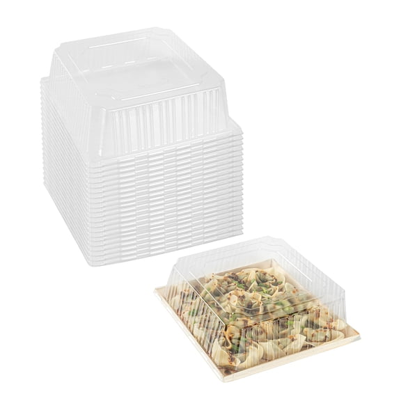 Taipei Rectangle Clear Plastic Lid - Fits 15 1/4" x 10 3/4" Poplar Plate - 25 count box