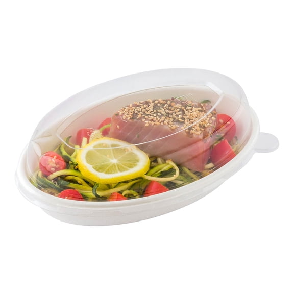 Pulp Tek Oval Clear Plastic Dome Lid - Fits 26 oz Bagasse Salad Plate - 100 count box