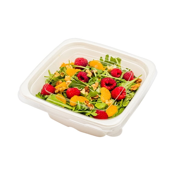 Pulp Tek Square Clear Plastic Dome Lid - Fits 24, 32 and 42 oz Bagasse Tall Bowl - 100 count box