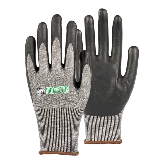 Life Protector Gray HPPE Polyester / Spandex Large Work Gloves - with Ultra-Thin Foam Nitrile Palm Coating, Cut-Resistant - Pair - 10 count box