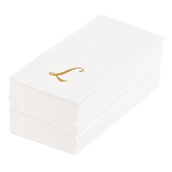 Luxenap Rectangle Gold Letter C White Paper Linen-Feel Guest Towel / Napkin - Air Laid, Cursive Font - 15 3/4" x 8" - 2000 count box