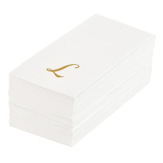 Luxenap Rectangle Silver Letter W White Paper Linen-Feel Guest Towel / Napkin - Air Laid, Cursive Font - 15 3/4" x 8" - 50 count box