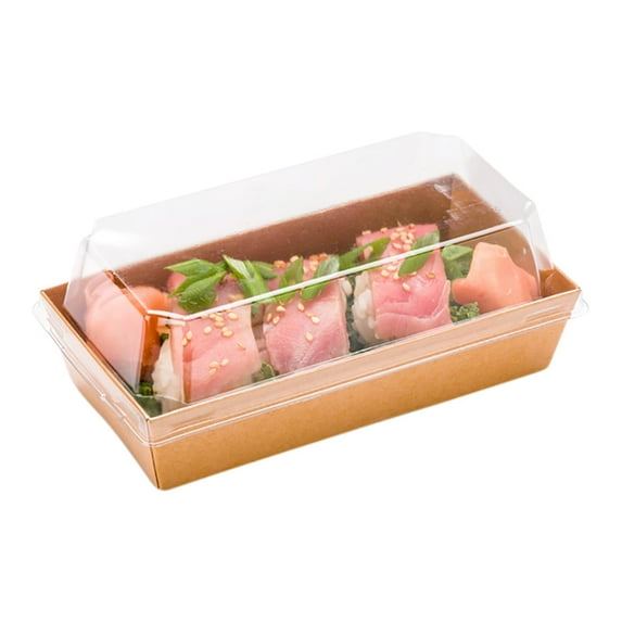 Matsuri Vision Wood Grain Paper Medium Sushi Container - 5 1/2" x 2 3/4" x 1 1/2" - 100 count box