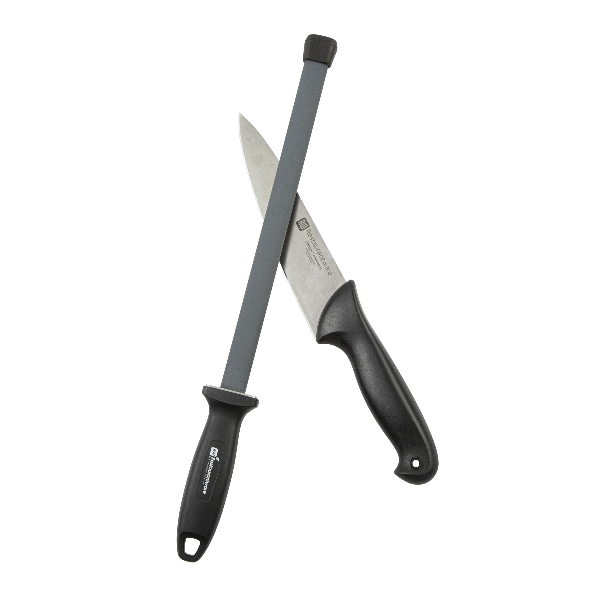 Restaurantware-Met Lux 17 Inch x 1.8 Inch Knife Honing Rod, 1 Nylon Handle Sharpening Steel - Shock Absorbent, Grooved, Black Ceramic Knife Sharpener Rod, For Kitchen