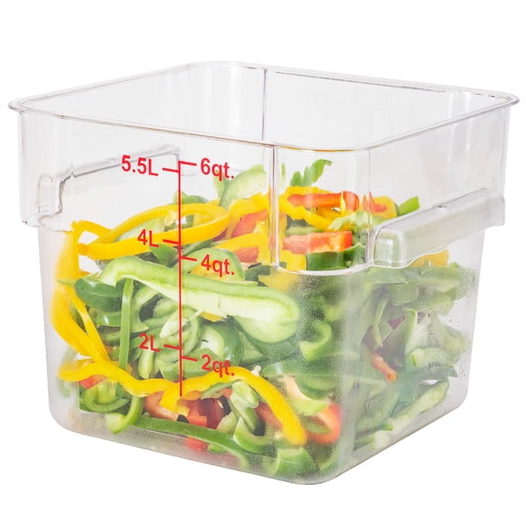 Met Lux 22 qt Square Clear Plastic Food Storage Container - with Blue Volume Markers - 11" x 11" x 15 3/4" - 10 count box