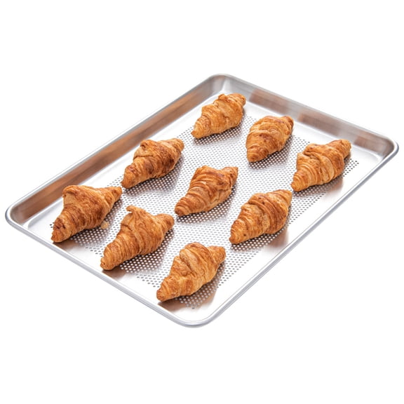 Restaurantware-Met Lux 26 x 18 x 1 Inch Baking Sheet Pan, 1 Perforated High Temp Baking Sheet - Full-Size, Freezable, Silver Aluminum Potato Chip Baking Tray