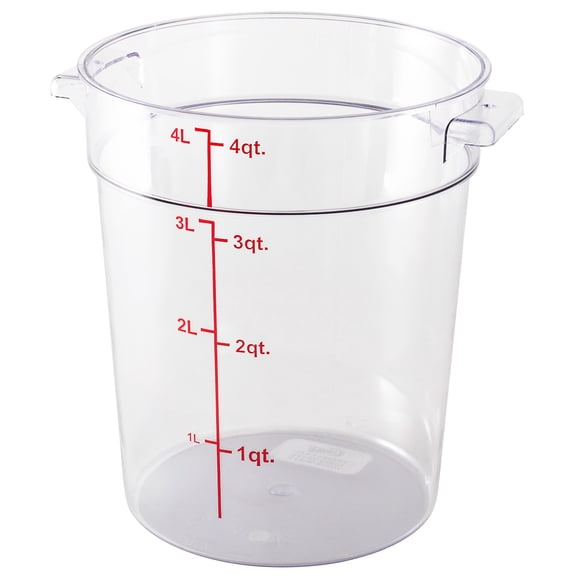 Met Lux 4 qt Round Clear Plastic Food Storage Container - with Red Volume Markers - 7" x 7" x 8 1/2" - 10 count box