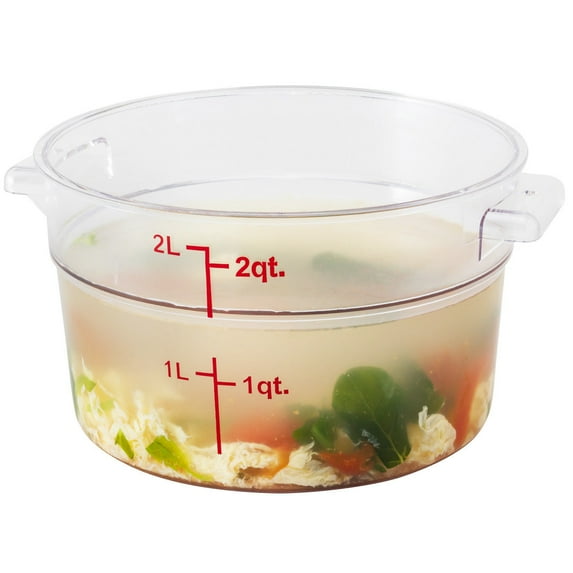 Met Lux 6 qt Round Clear Plastic Food Storage Container - with Red Volume Markers - 8 3/4" x 8 3/4" x 7 3/4" - 1 count box