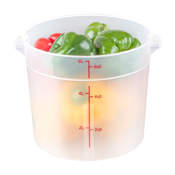 Met Lux 6 qt Round Translucent Plastic Food Storage Container - with Red Volume Markers - 8 3/4" x 8 3/4" x 7 3/4" - 10 count box