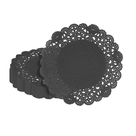 Pastry Tek Round Black Paper Doilies - Lace - 6" x 6" - 4000 count box