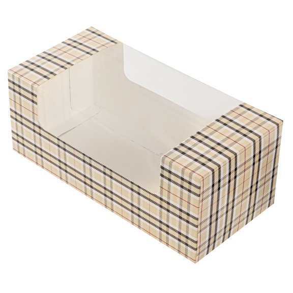 Restaurantware-Pastry Tek 9.8 x 4.7 x 3.9 Inch Pastry Boxes, 100 Disposable Donut Boxes - With Clear Window, Easy Assembly, Plaid Paper Cookie Packaging Box, For Muffins, And Mini Cakes