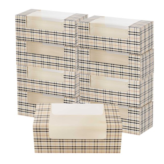 Restaurantware-Pastry Tek 9.8 x 4.7 x 3.9 Inch Pastry Boxes, 100 Disposable Donut Boxes - With Clear Window, Easy Assembly, Plaid Paper Cookie Packaging Box, For Muffins, And Mini Cakes